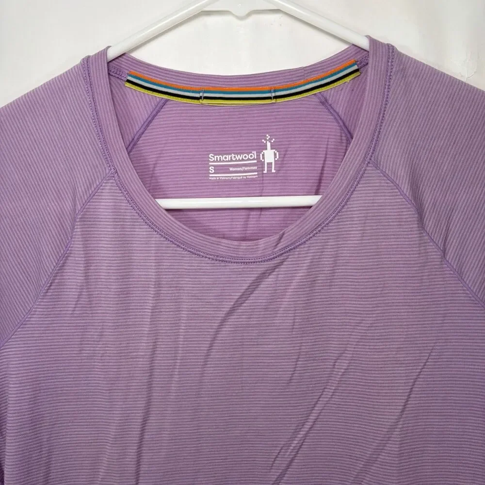 Smartwool Base Layer T Shirt Top Womens Size Small Purple Striped Merino Wool - Picture 2 of 10